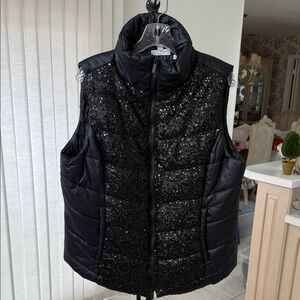 Chico's Black Sequin Puffer Vest